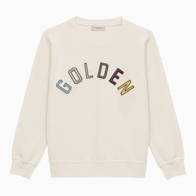 Shop Golden Goose Ivory Cotton Sweatshirt With Logo In White