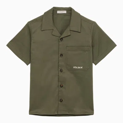 Shop Golden Goose Short-sleeved Dark Green Cotton Shirt