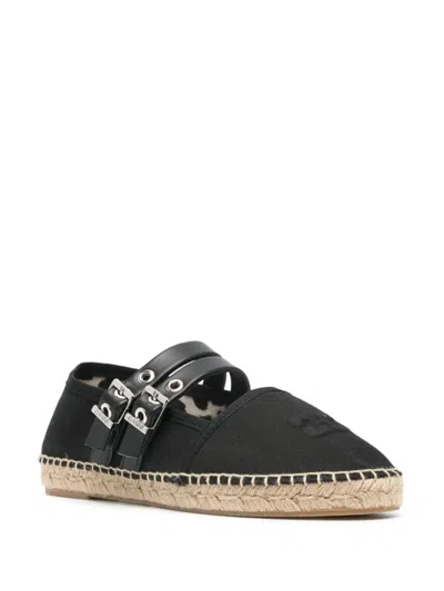 Shop Ganni Cotton Espadrilles With Embossed Logo And Double Front Strap In Black