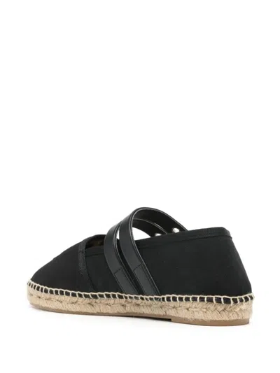 Shop Ganni Cotton Espadrilles With Embossed Logo And Double Front Strap In Black