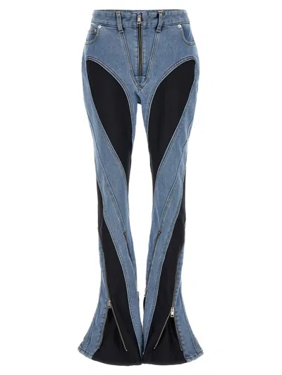 Shop Mugler 'zipped Bi-material' Jeans In Multicolor