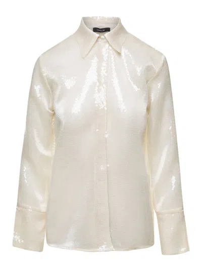 Shop Federica Tosi Cream Shirt With Sequins All Over In Techno Fabric Woman In White