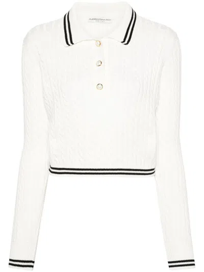 Shop Alessandra Rich Cable Knit Polo Sweater In White