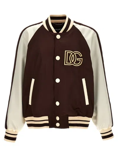 Shop Dolce & Gabbana Logo Embroidery Bomber Jacket In Brown