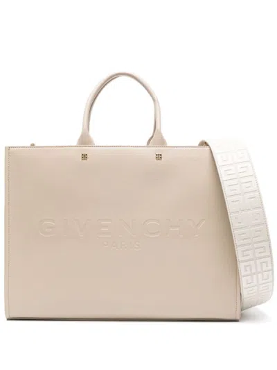 Shop Givenchy G-tote Medium Leather Tote Bag In Beige