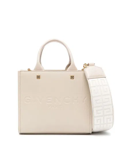 Shop Givenchy G-tote Mini Leather Handbag In Beige
