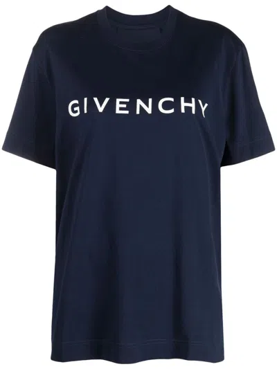 Shop Givenchy Logo Cotton T-shirt In Blue