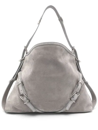 Shop Givenchy Voyou Medium Suede Leather Shoulder Bag In Grey