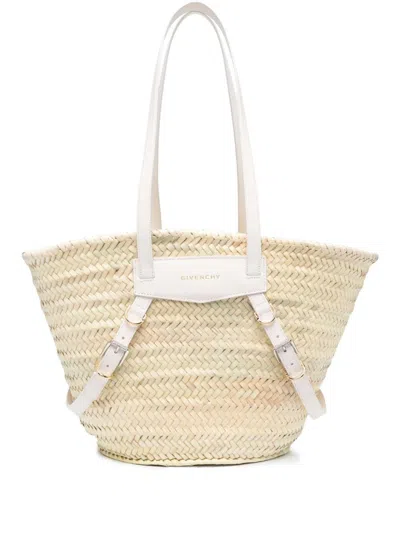 Shop Givenchy Voyou Medium Rafia Basket Bag In White