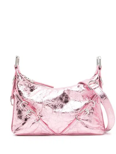 Shop Givenchy Voyou Mini Laminated Leather Shoulder Bag In Pink