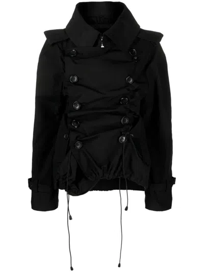 Shop Junya Watanabe Ruffled Short Coat In Black