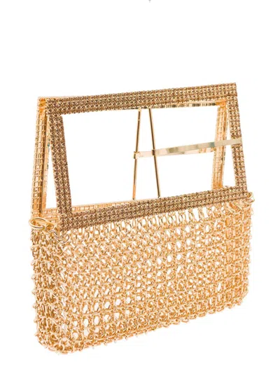 Shop Silvia Gnecchi 'downtown Bag' Gold-colored Shoulder Bag With Maxi Buckle In Metal Mesh Woman In Grey