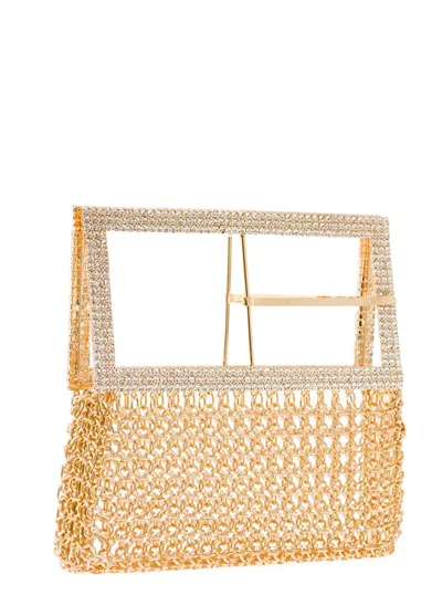 Shop Silvia Gnecchi 'downtown Bag' Gold-colored Shoulder Bag With Maxi Buckle In Metal Mesh Woman In Grey