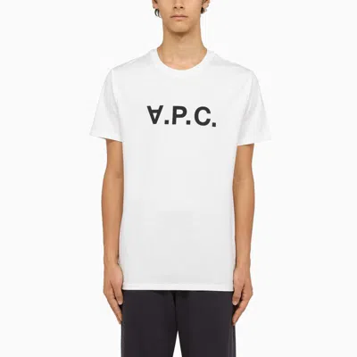 Shop Apc A.p.c. Logoed White Crewneck T-shirt In Blue