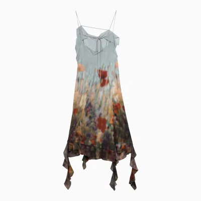 Shop Acne Studios Deconstructed Floral Dress In Blue