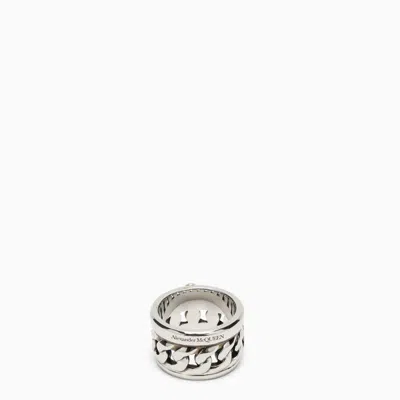 Shop Alexander Mcqueen Logo Detail Silver-tone Ring In Metal