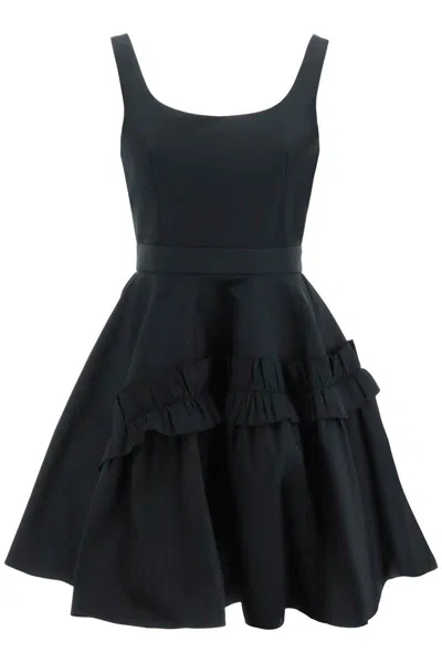 Shop Alexander Mcqueen Mini Faille Dress With Oversized Ruffle In Black