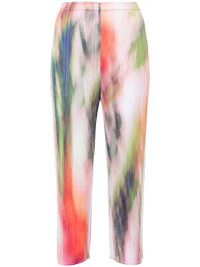 Shop Issey Miyake Pleats Please  Pleated Cropped Trousers In Multicolour
