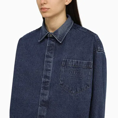 Shop Ami Alexandre Mattiussi Ami Paris Denim Cropped Shirt In Blue