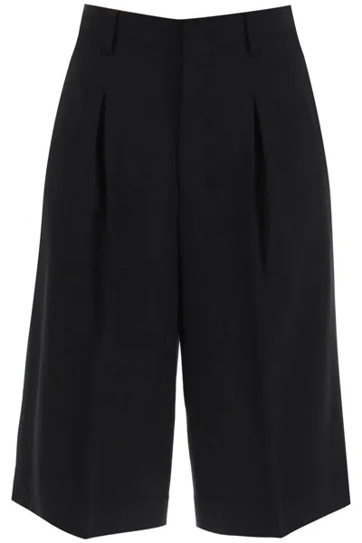 Shop Ami Alexandre Mattiussi Ami Paris Gabardine Bermuda Shorts In Black