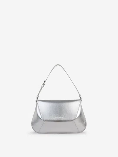 Shop Amina Muaddi Metallic Shoulder Bag In Platejat