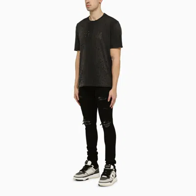 Shop Amiri Faded Crewneck T-shirt With Perforated Details In Black