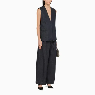 Amiri Cotton Waistcoat With Deep V-neck And Pockets In Blue