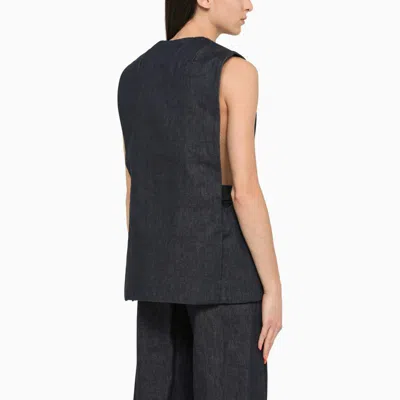 Amiri Cotton Waistcoat With Deep V-neck And Pockets In Blue