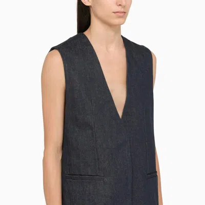 Amiri Cotton Waistcoat With Deep V-neck And Pockets In Blue