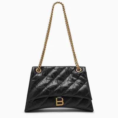 Shop Balenciaga Crush Medium Bag With Quilted Chain In Black