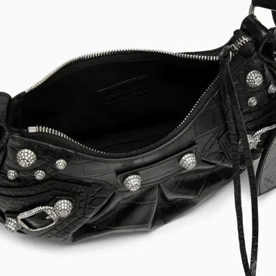 Shop Balenciaga Le Cagole Xs Crocodile-effect Mini Bag With Rhinestones In Black