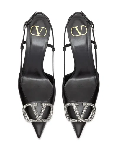 Shop Valentino Garavani Leather Vlogo Signature Slingback Pumps In Black