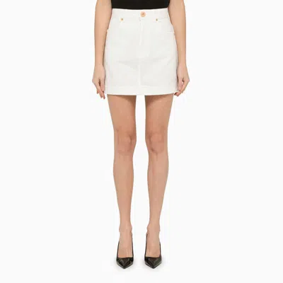 Shop Balmain Denim Miniskirt In White