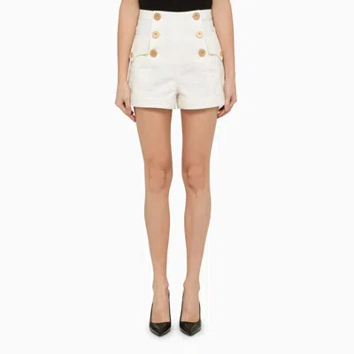 Shop Balmain Denim Shorts With Buttons In White