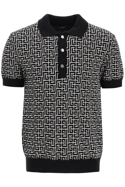 Shop Balmain Knitted Polo Shirt With Monogram In Multicolor