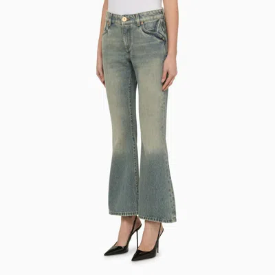 Shop Balmain Washed-effect Cropped Denim Jeans In Blue