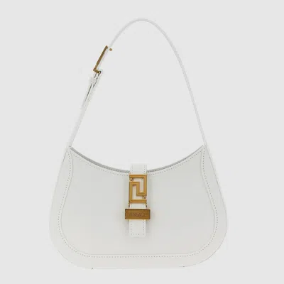 Shop Versace White Leather Greca Goddess Shoulder Bag