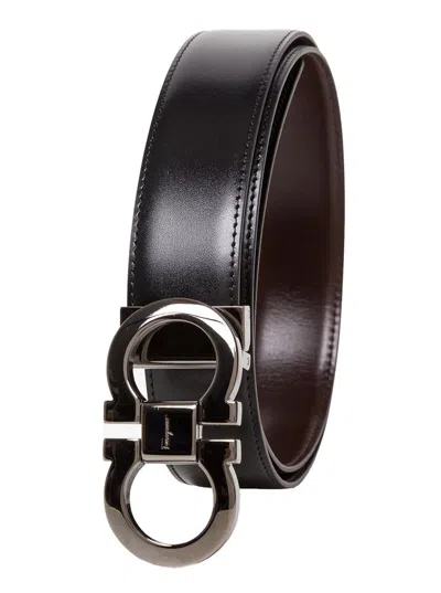 Shop Ferragamo Black Double Hook Reversible Belt Man