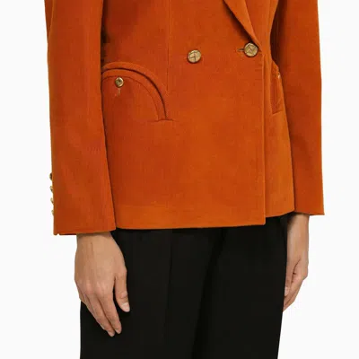 Shop Blazé Milano Caramel Velvet Double-breasted Jacket In Orange