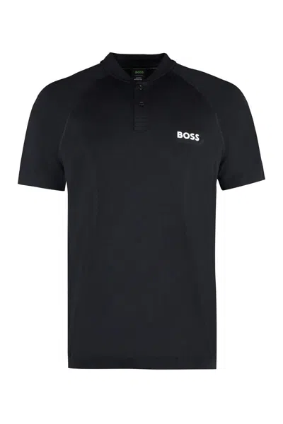 Shop Hugo Boss Boss Boss X Matteo Berrettini - Technical Fabric Polo Shirt In Black