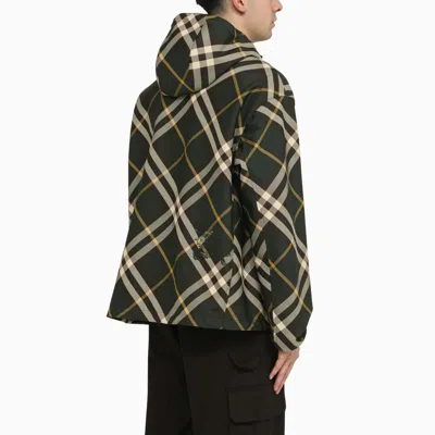 Shop Burberry Check Pattern Hooded Jacket In Green