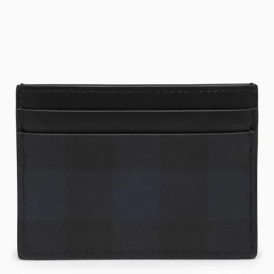 Shop Burberry Navy Card Holder With Check Motif In Blue
