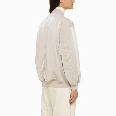 Shop Calvin Klein Silver Satin Bomber Jacket In Grey