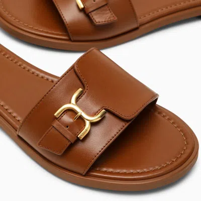 Shop Chloé Marcie Caramel-coloured Flat Sandals In Brown