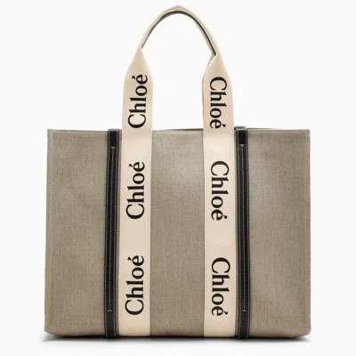 Shop Chloé Woody Large Bag In Beige/blue In White