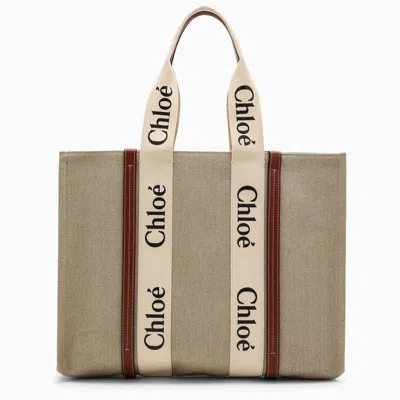 Shop Chloé Woody Large Bag In Beige/brown In White
