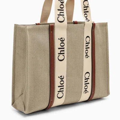 Shop Chloé Woody Large Bag In Beige/brown In White