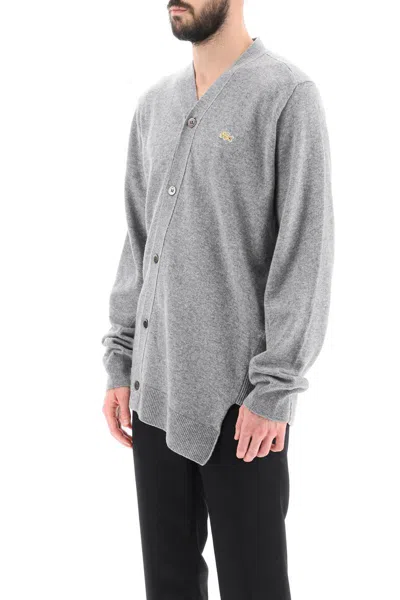 Shop Comme Des Garçons Comme Des Garcons Shirt Lacoste Asymmetric Wool Cardigan In Grey