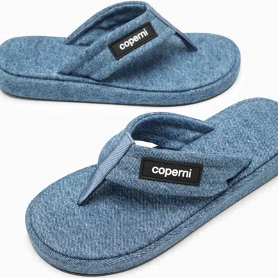 Coperni Blue Denim Branded Flip Flops In Blue