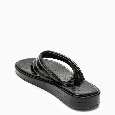 Coperni Logo-appliquéd Rubber-trimmed Croc-effect Patent Leather Flip Flops In Black